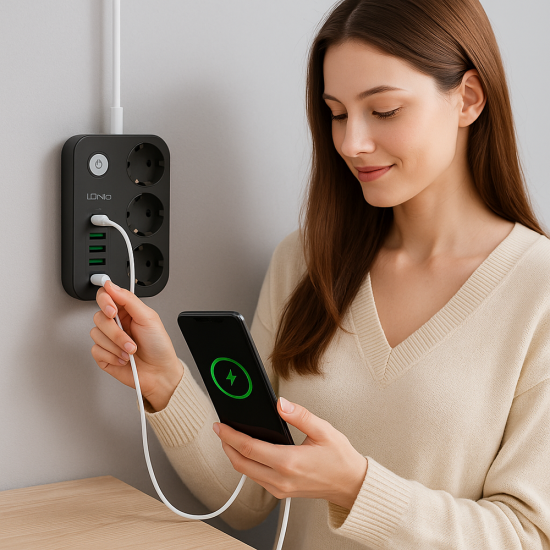 Разклонител с 6 USB порта и 3 контакта