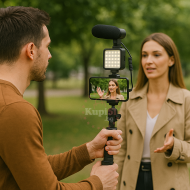 Комплект за влог и стрийминг – микрофон, LED светлина 