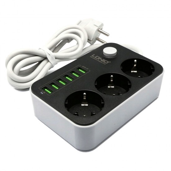 Разклонител с 6 USB порта и 3 контакта