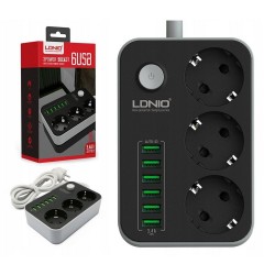 Разклонител с 6 USB порта и 3 контакта Разклонител с 6 USB порта и 3 контакта