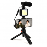 Комплект за влог и стрийминг – микрофон, LED светлина 