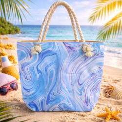 Голяма плажна чанта с мраморен принт - Синьо и Лилаво
