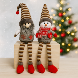 Декоративна коледна фигура от плат Снежко и Дядо Коледа