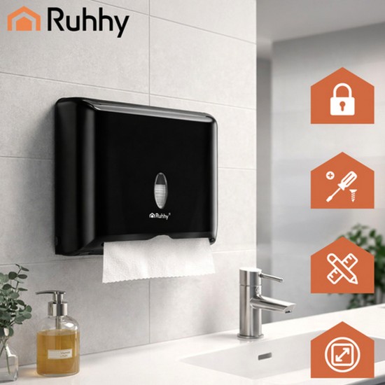 Стенен диспенсър за хартиени кърпи – Черен ABS, 27 см