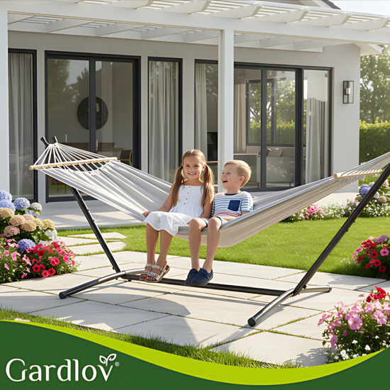 Двоен градински хамак GARDLOV със стойка – 200х150 см, до 250 кг