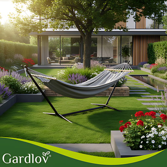 Двоен градински хамак GARDLOV със стойка – 200х150 см, до 250 кг