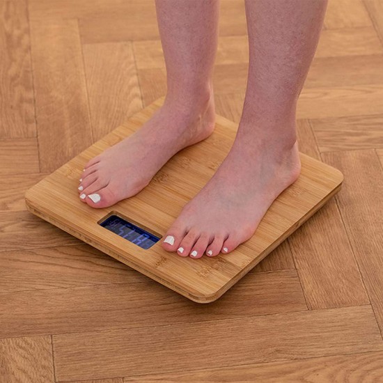 Електронен кантар за тегло с бамбукова повърхност до 180 кг
