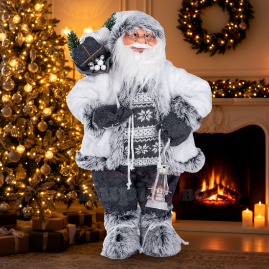 Голяма фигура на дядо коледа - Сиво палто, 65 см, Голяма фигура на дядо коледа - Сиво палто, 65 см,