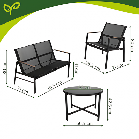 Градински комплект мебели GARDLOV – Диван, 2 стола и маса