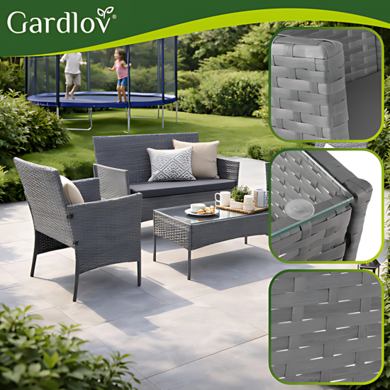 Ратанови градински мебели – Диван, 2 стола и маса