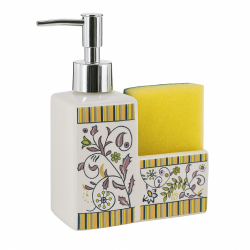 Керамичен дозатор за течен сапун с поставка за гъба