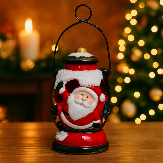 Коледен декоративен,светещ фенер с Дядо Коледа