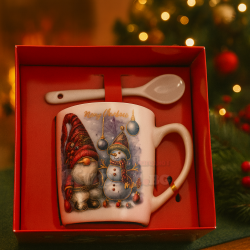 Порцелановаа Коледна чаша с лъжичка, Merry Christmas