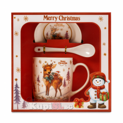 Коледен комплект – чаша, лъжичка и чинийка с Еленче 