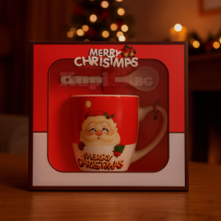 Порцелановаа Коледна чаша с лъжичка "Дядо Коледа "