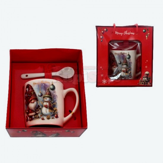 Порцелановаа Коледна чаша с лъжичка, Merry Christmas