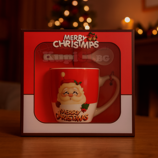 Порцелановаа Коледна чаша с лъжичка "Дядо Коледа "