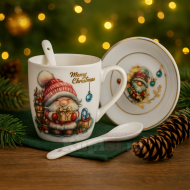 Луксозен коледен комплект – чаша, лъжичка и чинийка