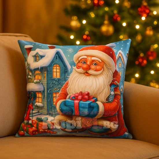 Коледна калъфка за декоративна възглавница с  Дядо Коледа