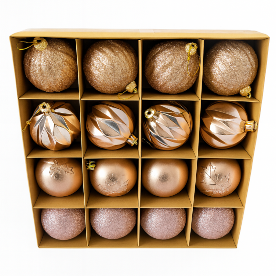 Коледни топки за украса - 16 броя в кутия