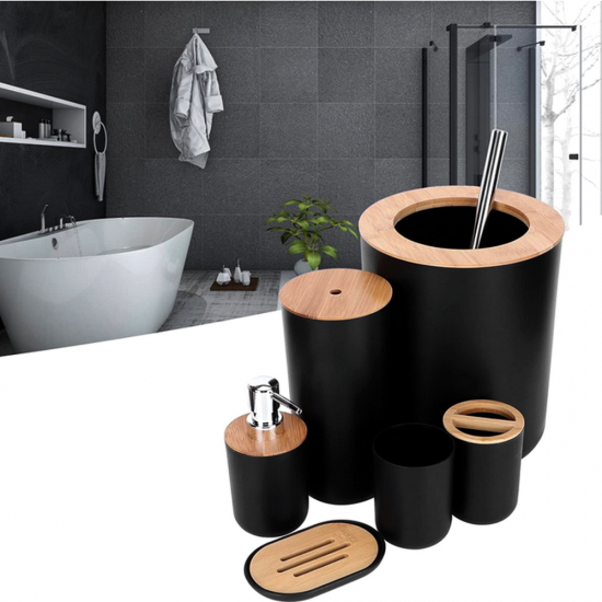 Черен комплект за баня от 6 части