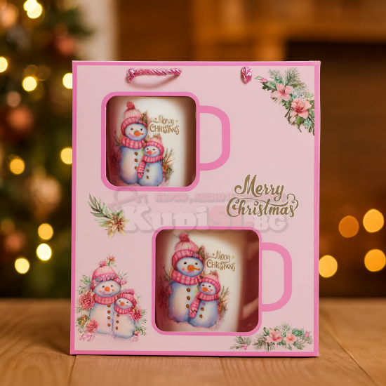 Комплект от 2 коледни чаши в розово