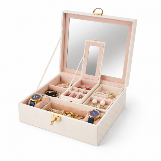 Луксозна Кутия за Бижута – Органайзер на Нива с Огледало и Ключ