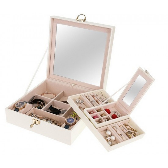 Луксозна Кутия за Бижута – Органайзер на Нива с Огледало и Ключ