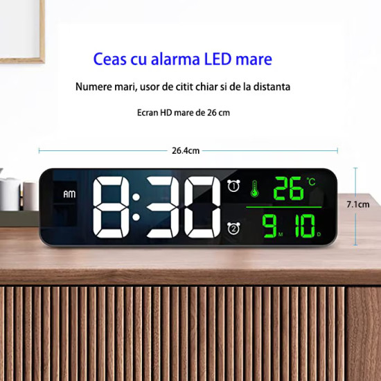 Дигитален LED часовник с аларма, термометър и огледален дисплей
