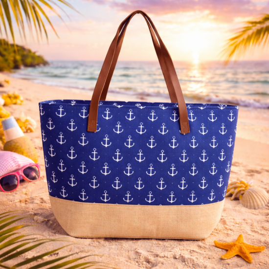 Плажна чанта с морски котви – 48х34 см