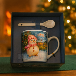 Коледна чаша за кафе с лъжичка 