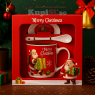 Порцеланов комплект Коледна чаша с чинийка и лъжичка 