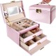 Розова Сатенена Кутия за Бижута – 20 Отделения и Огледало
