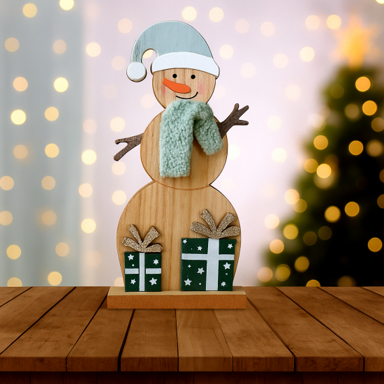 Дървена Коледна фигурка Снежко
