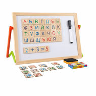Учебна дървена дъска с магнитни букви, цифри и маркер