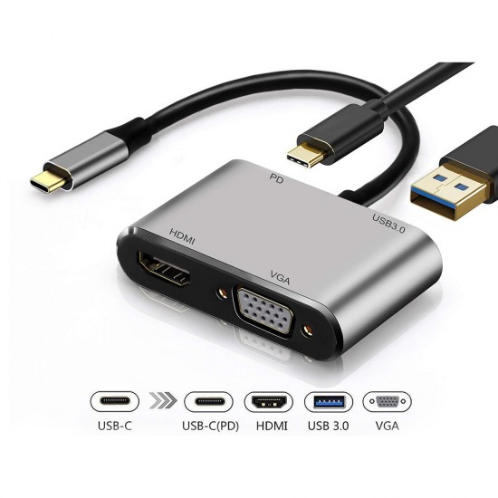 4в1 преходник- Type-C, HDMI 4K, VGA, USB