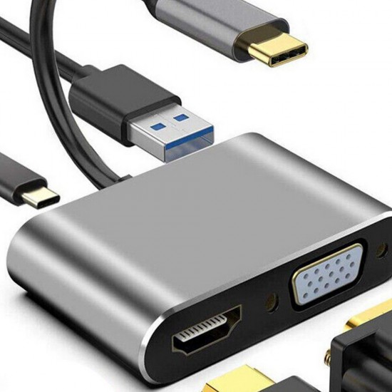 4в1 преходник- Type-C, HDMI 4K, VGA, USB