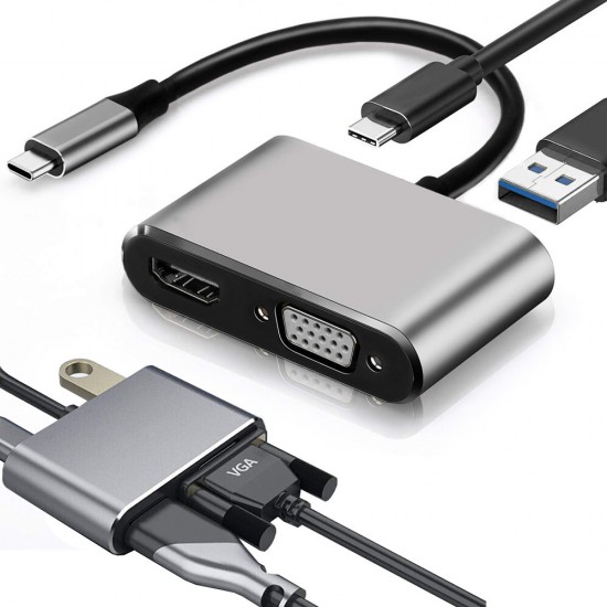 4в1 преходник- Type-C, HDMI 4K, VGA, USB