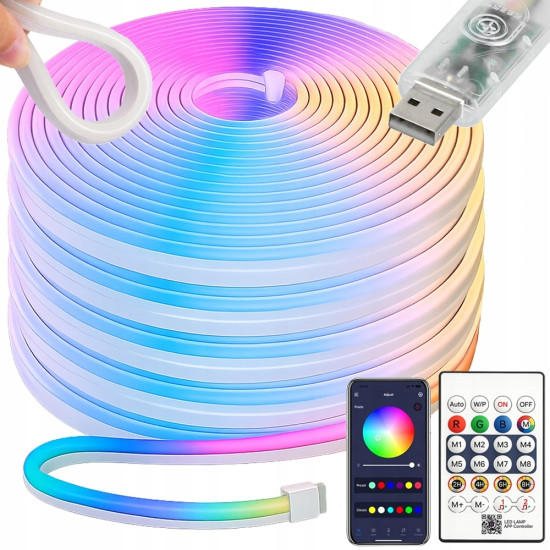 Гъвкава неонова RGB LED лента 10 м с Bluetooth и дистанционно