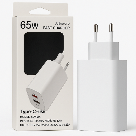 Адаптер за зареждане с Type-C и USB порт, 65W Адаптер за зареждане с Type-C и USB порт, 65W