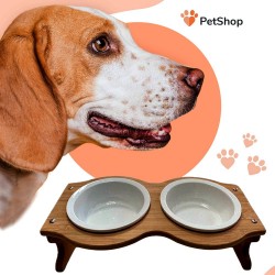 Купички за храна за кучета и котки с дървена поставка Купички за храна за кучета и котки с дървена поставка