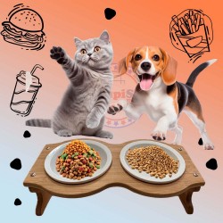 Купички за храна за кучета и котки с дървена поставка Купички за храна за кучета и котки с дървена поставка