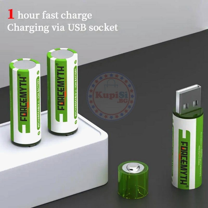 USB Батерия, Презареждаща, 1.5V, 1500mAh, AA