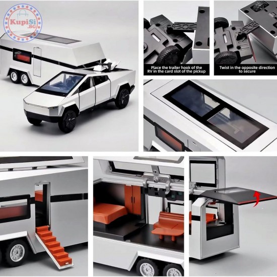 Метална кола Tesla Cyber Pickup Trailer Truck, Каравана, АВТ