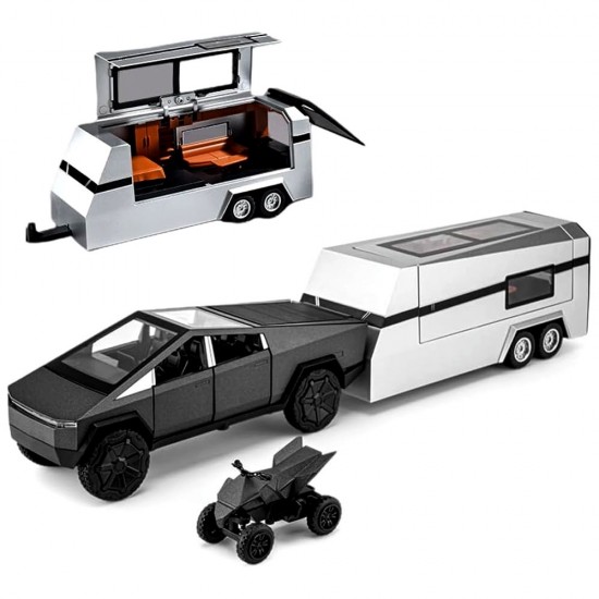 Метална кола Tesla Cyber Pickup Trailer Truck, Каравана, АВТ