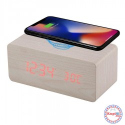 Дървен Часовник с Безжично Зарядно за телефон Дървен Часовник с Безжично Зарядно за телефон