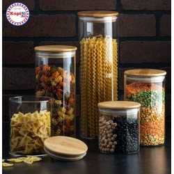 Стъклени буркани за съхранение с бамбукови капаци