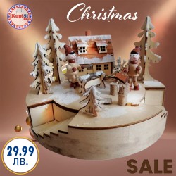 Дървена зимна сцена със светлини