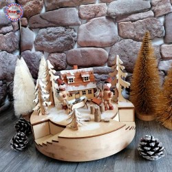 Дървена зимна сцена със светлини