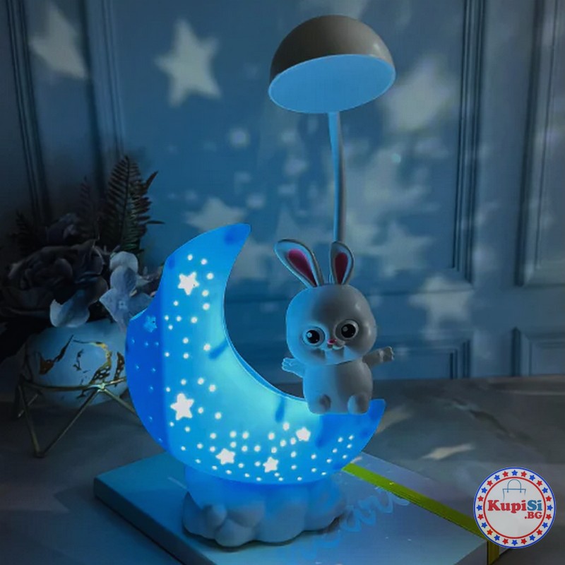 Детска нощна лампа Полумесец със зайче